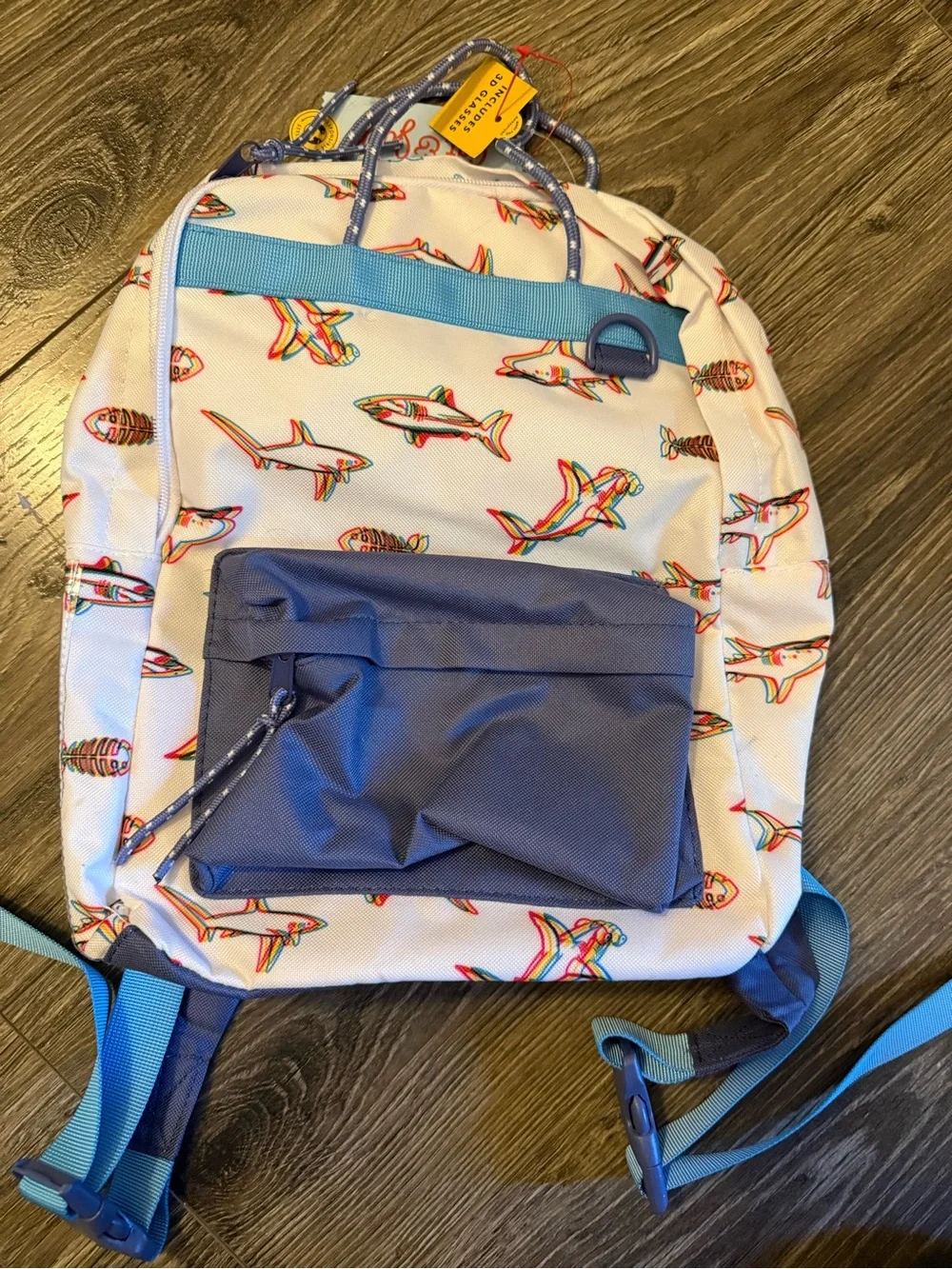 Cat & Jack White Shark Print Backpack with Blue Pocket